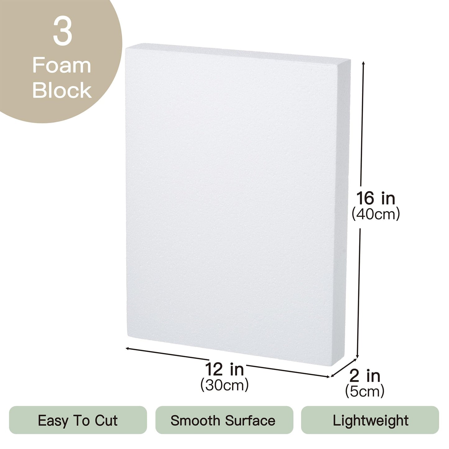 Crafare 3 Pack Craft Foam Blocks 16X12X2in Polystyrene Brick Rectangle for Arts School Projects Sculptures Floral Arrangements Modeling and Centerpieces