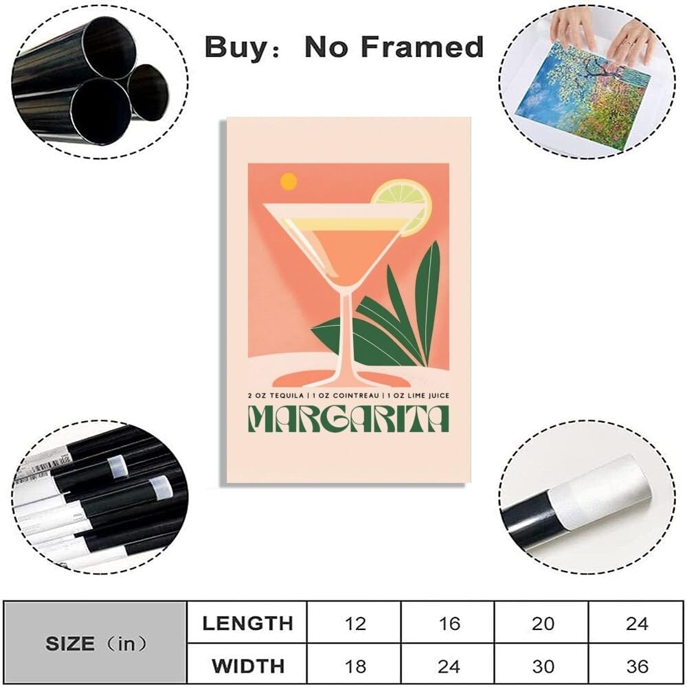 Margarita Boho Cocktail Poster: MIX & MATCH Bar Cart Decor with Cocktail Recipes Wall Art Canvas Print