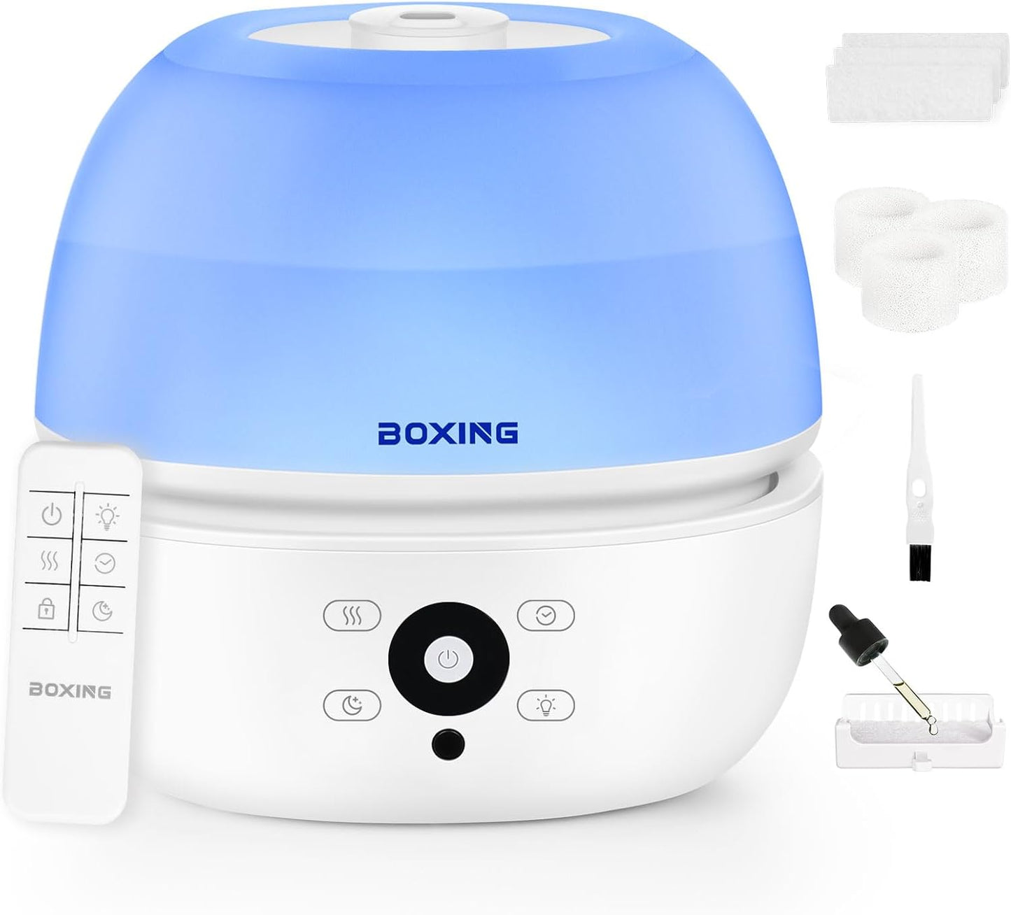 20dB 7 Mode,3L BOXING Top Fill Humidifiers for Bedroom Baby with Easy Remote, Quiet Cool Mist Air Humidifier for Large