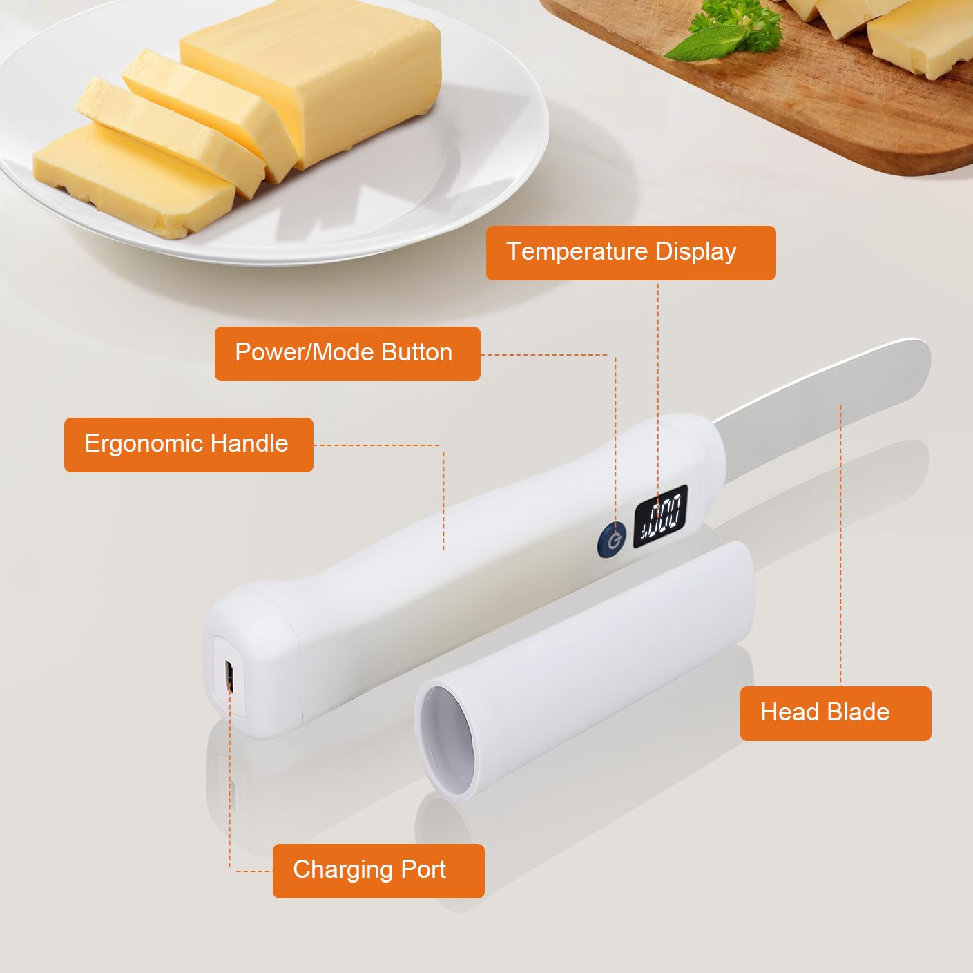 Heated Butter Knife - Stainless Steel Rechargeable USB Smart Temperature Control (131°F/158°F), Real-time Temp Display & IP68 Waterproof, for Hard Butter, Cheese, Jam, Peanut Butter & More - Kitchen Gadget Butter Spreader Knife