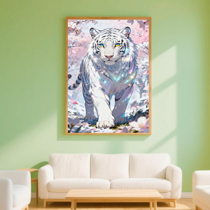 Lvmuu White Tiger Diamond Art Kits for Adults, Full Round Drill Animal Diamonds Painting Sets for New Beginner Paint with Shiny Beads Art Crafts Home Decoration 30x50cm