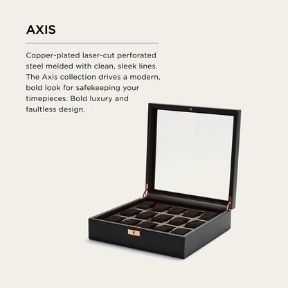 WOLF Axis 15-Piece Watch Box, Copper - Features 15 Watch Compartments, Lock and Key, Suspended Watch Cushions & Smart Watch USB Port