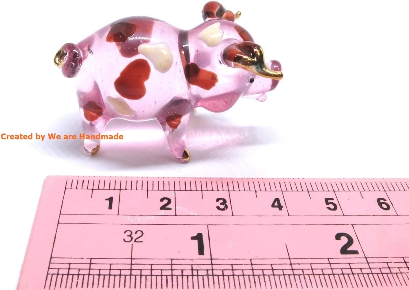 Handmade Mini 2" Blown Glass Pig Figurine, Pink with 22K Gold Accents, Unique Gift Ideas and Decor No.2