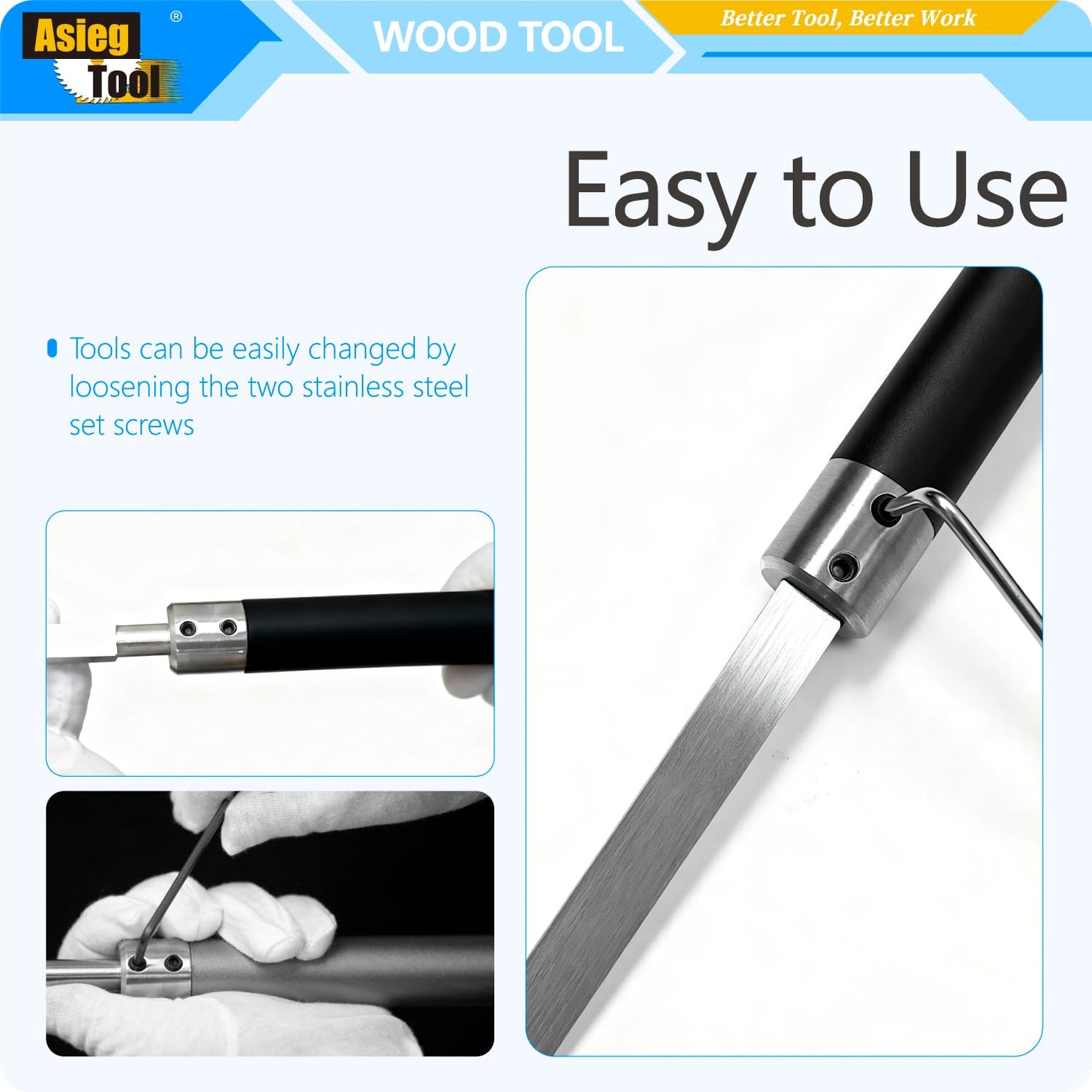 12mm Interchangeable Aluminum Alloy Grip Handle for Carbide Tipped Woodturning Lathe Tool Bar with Hexagon wrench