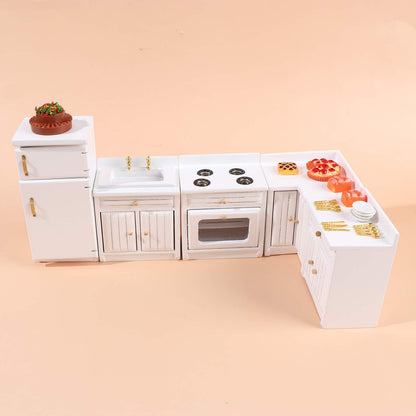 Dollhouse Kitchen Furniture Kit 1:12 Doll House Miniature Suite Wooden Kitchen Cabinet Fridge Set Dining Room for Miniature Dollhouse Furniture Scenes Accessories