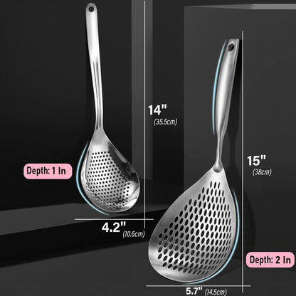 KAYCROWN Skimmer Slotted Spoon, 2 Pack Stainless Steel Pasta Spider Strainer Ladle for Frying and Cooking, Frying Strainer Spoon, Kitchen Cooking Skimmer Colander