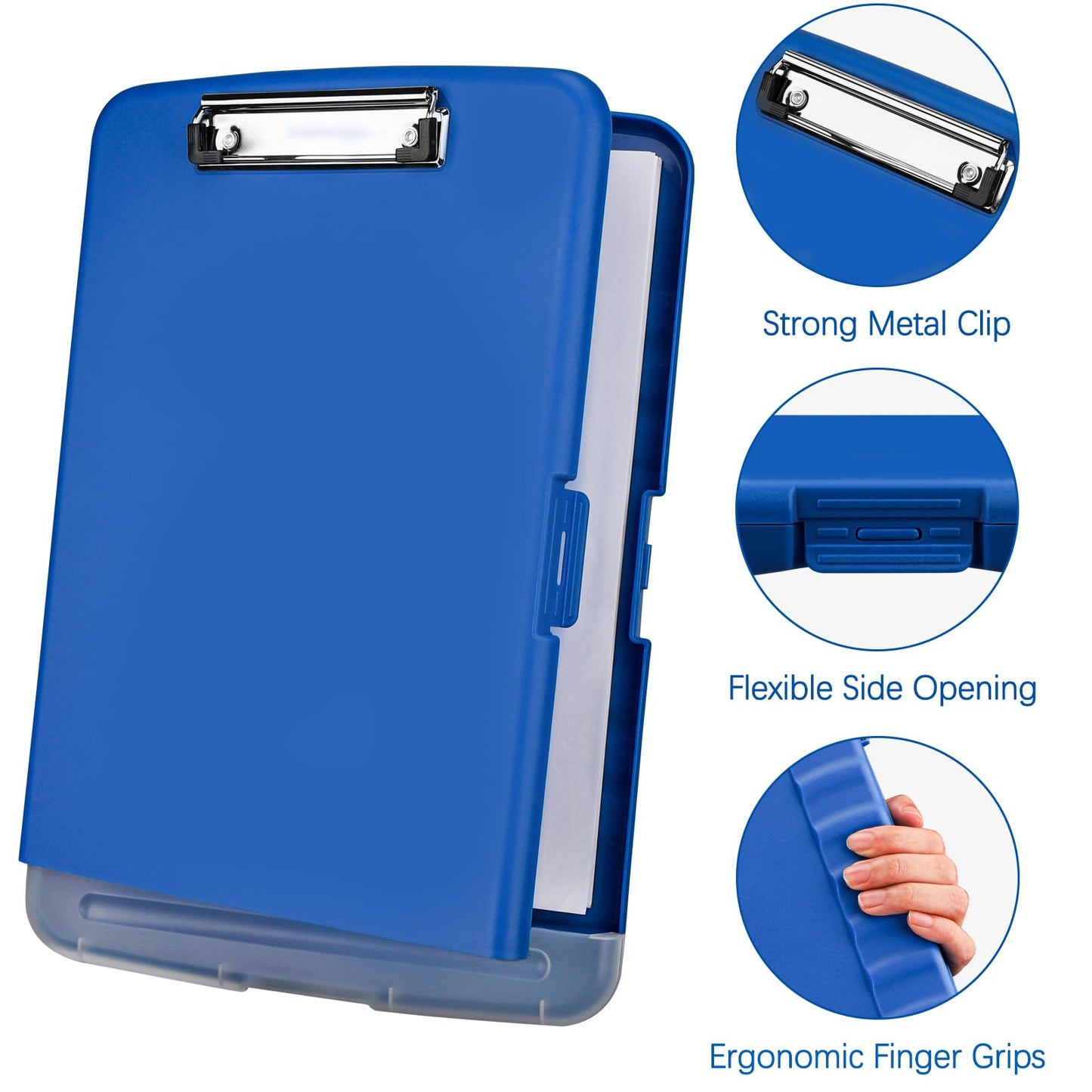 Meiikun Clipboard with Storage, Plastic Clipboards 8.5x11 with Pen Holder, High Capacity Nursing Clipboard Folder, Side Opening Storage Clip Board for Office Work Nurses Teachers (Blue)