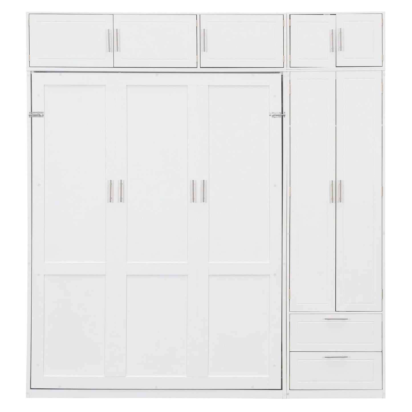 DNYN Murphy Bed Frame with Top Cabinets and Wardrobe for Bedroom/Guest Room/Home Office, Queen Size Foldable Wall Bed with Storage Drawers and Shelves, No Box Spring Needed
