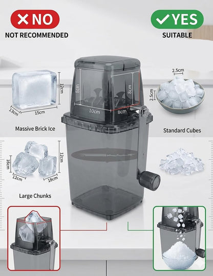 Leopacat Hand Crank Ice Crusher, Manual Hand Crank Operated Breaker, Portable Chopper Transparent Stainless Steel Breaker Making Drinks Machine for Fast Coarse Shaved Fine Chips Ho (Gray)