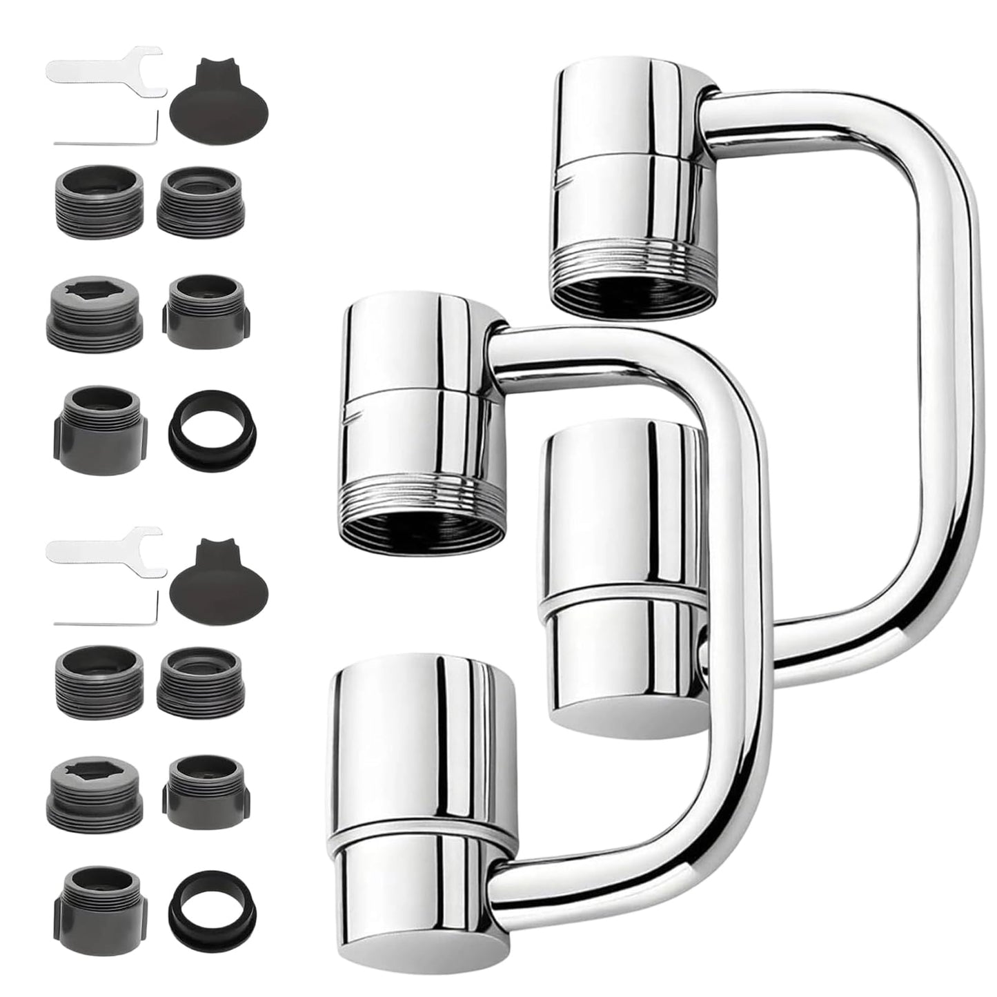 U Shaped Faucet Extender, Universal 360° Rotatable Faucet Aerator Extension Reduces Water Splatter, 1080° Rotating 2-Mode Adjustable for Bathroom Sink/Kitchen (2P)