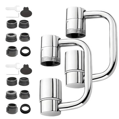U Shaped Faucet Extender, Universal 360° Rotatable Faucet Aerator Extension Reduces Water Splatter, 1080° Rotating 2-Mode Adjustable for Bathroom Sink/Kitchen (2P)