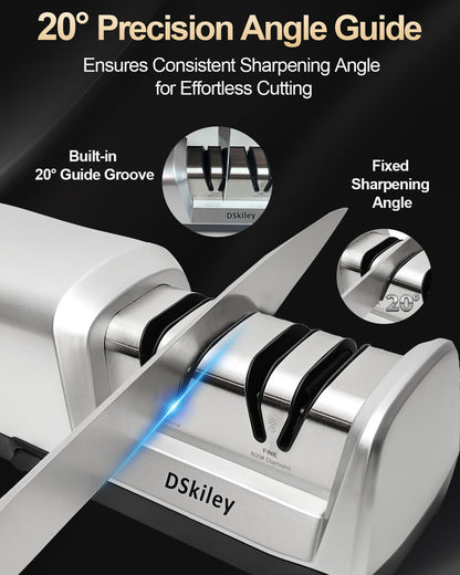 Electric Knife Sharpener for Kitchen – Professional 2-Stage 100% Diamond System with 20° Precision Angle, Fast Sharpening to Restore & Polish Chef Knives (2-Stage Silver)