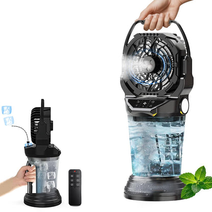 2026 New Portable Misting Fan with 30000mAh Rechargeable Battery, 120° Auto Oscillating Battery Powered Fan, 4 Speeds Spray Fan with LED ambient light for Camping, Patio, Outdoor, Travel (Black)