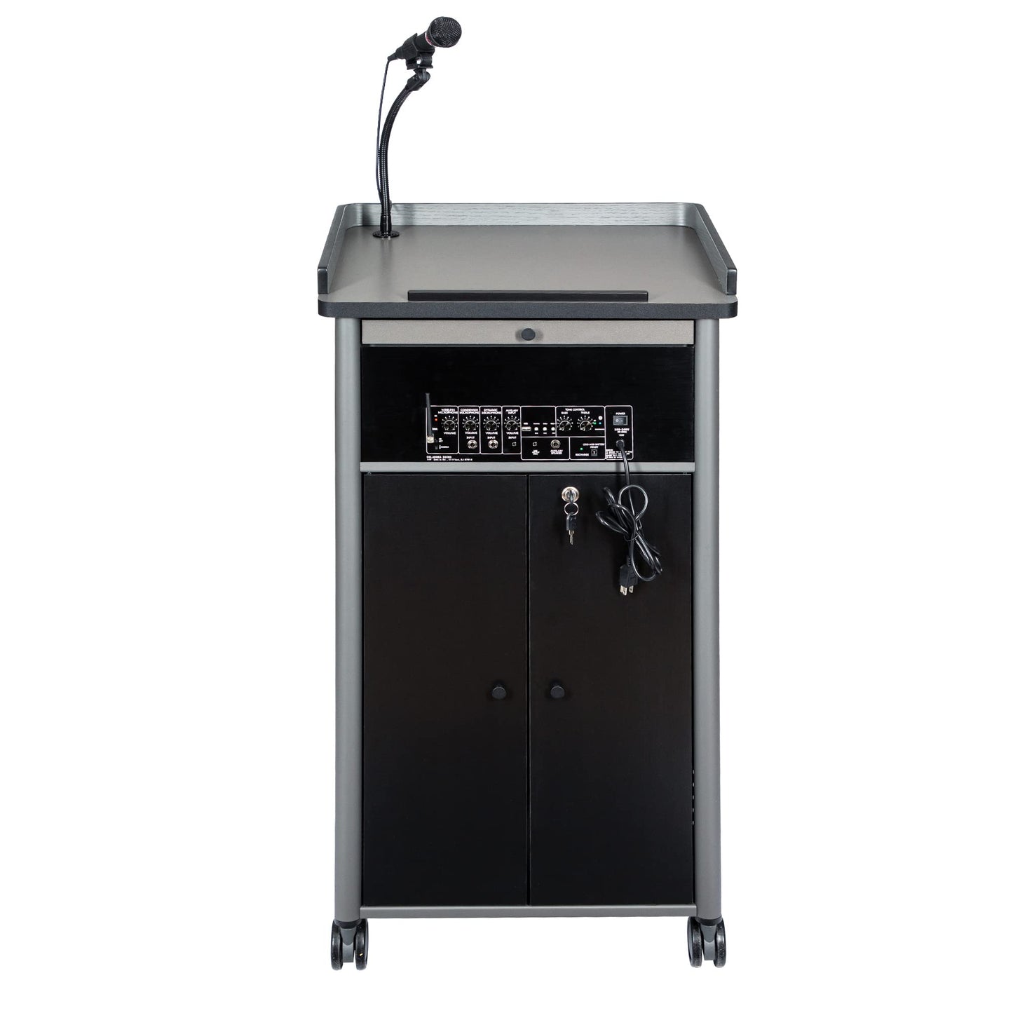 OEF Furnishings CoreSound Media Series Floor-Standing Mobile Lectern (No Microphone, AC Powered, Charcoal Finish)