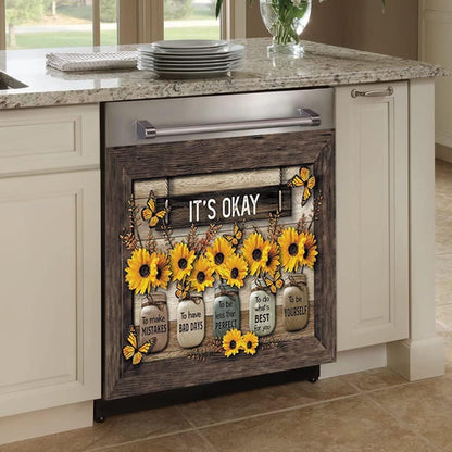 Sunflower Magnetic Dishwasher Cover - Butterfly Dishwasher Magnet, Kitchen Faith Flowers Panel Decal