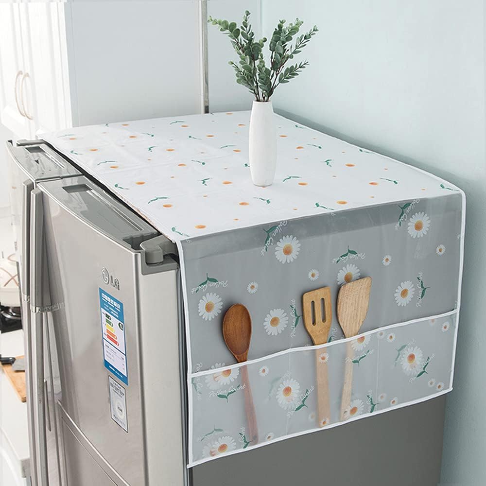 Refrigerator Dust-Proof Cover - Waterproof PEVA Material with Storage Pockets for Multi-Purpose Use
