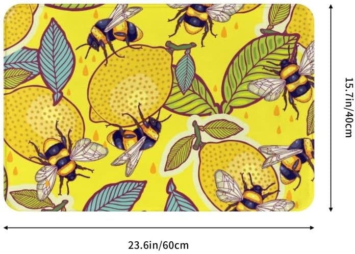 Welcome Doormat - Yellow Lemon and Bee Funny Entryway Rug, Non-Slip, Washable Outdoor Mat for Kitchen, Bathroom