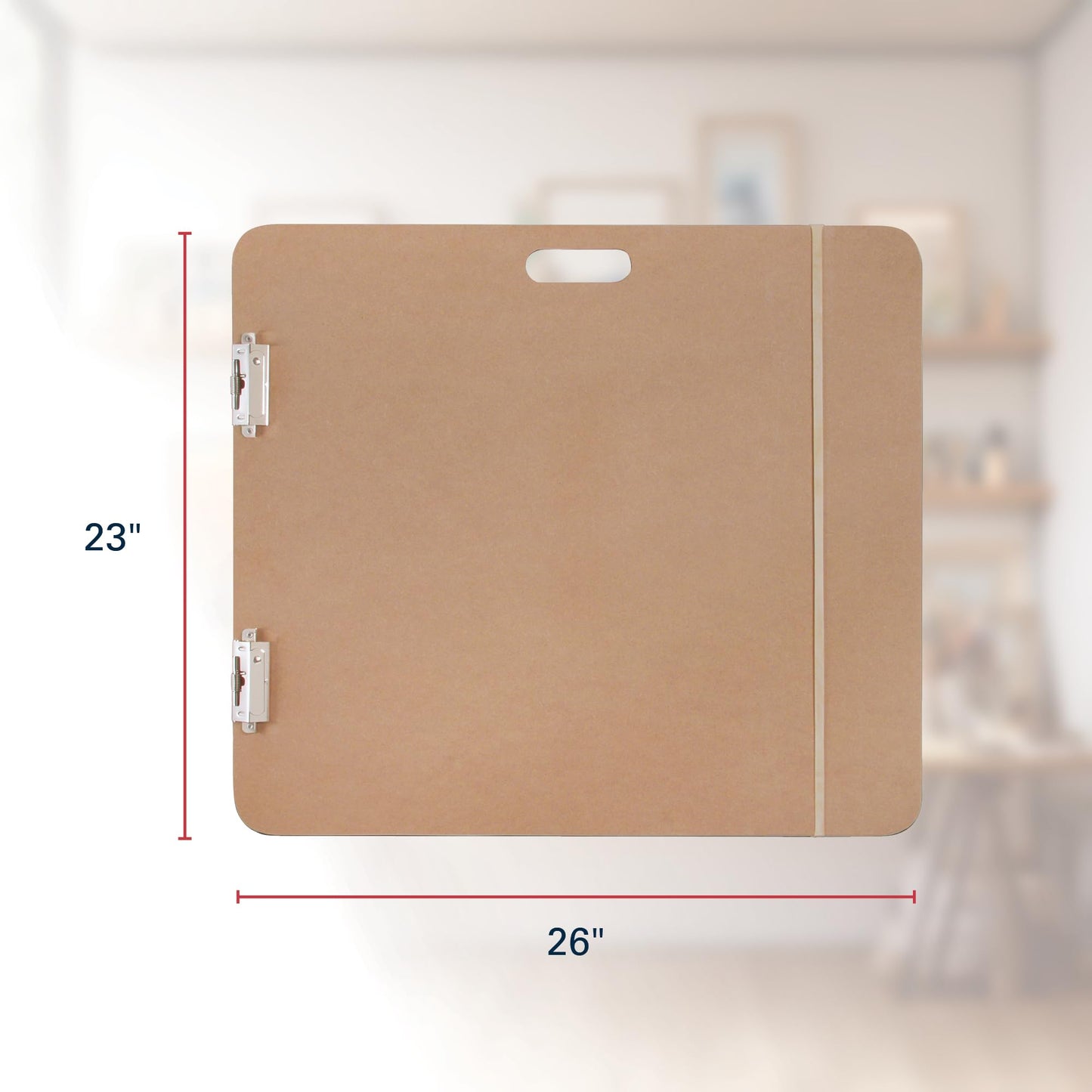 Saunders Recycled Hardboard Sketchboard 23x26 Made in USA, Artist Drawing Board with Handle, 2 Side Clips & Rubber Band, Large Masonite Field Clipboard for Life Drawing & Plein Air