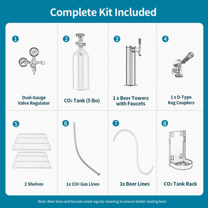 BEYOU Beer Kegerator, Commercial Draft Brew Beer Dispenserl,Full Size Keg Refrigerator for Home D system-1 Tap (152L)