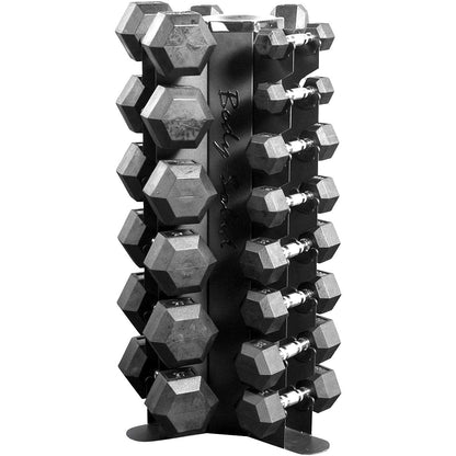 Body-Solid 3-Side Vertical Dumbbell Rack for 5-50 lb. - Compact, Space-Saving Weight Holder for Home Gym, Holds upto 10 Pair of Dumbbells with Medicine Ball Storage Tray