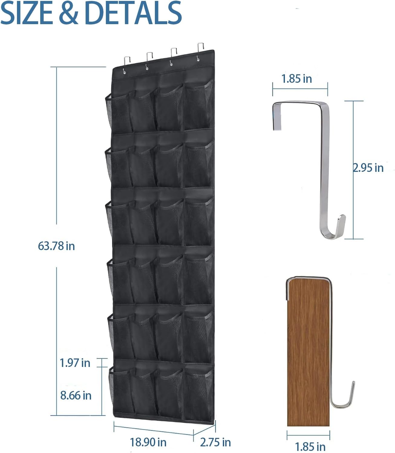 24 Closet Over the Door Shoe Organizer Extra Large Pockets Hanging Shoe Rack Holder for Storage Hanging Shoe Organizer