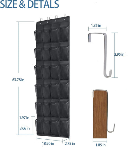 24 Closet Over the Door Shoe Organizer Extra Large Pockets Hanging Shoe Rack Holder for Storage Hanging Shoe Organizer