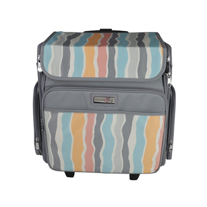 Everything Mary Rolling Scrapbook Tote – Grey Stripes Craft Bag with Wheels – Portable Storage Organizer for Scrapbooking, Papercraft & Art Supplies