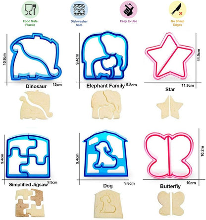 6 Pack Sandwich Cutters and Bread Crust Shape Remover for Kids, Cute Animals Shapes Toast Mould DIY Slicer Kit