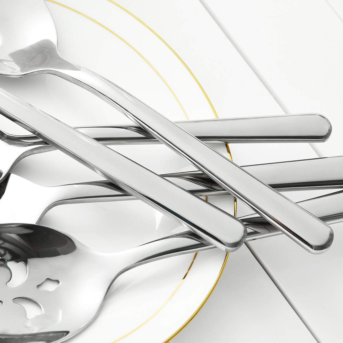 Serving Spoon x 2,Slotted Serving Spoon x 2,Serving Forks x 2,RTT 9 Inch Stainless Steel Catering Serving Utensils for Party Buffet Dinner Banquet Kitchen Basics (Silver Mirror Finish)