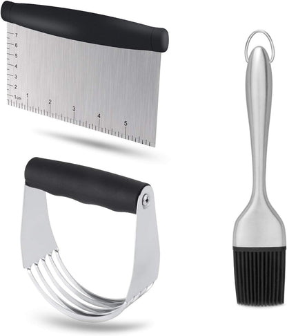 Dough Blender Set - Stainless Steel Pastry Cutter with Scraper and Brush, Professional Baking Tools
