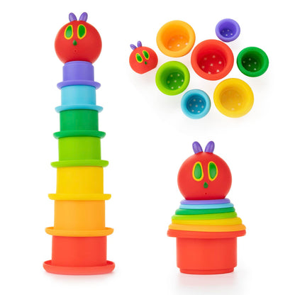 Kids Preferred World of Eric Carle The Very Hungry Caterpillar Bath Time Stacking Cup Set with Caterpillar Head Squirty Perfect for Water Play Ages 18 Months and Up