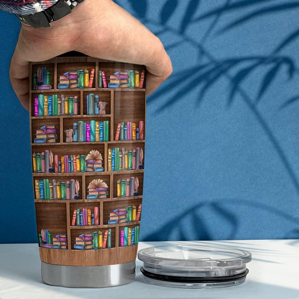 20oz SANDJEST Book Lovers Tumbler Bookshelf Tumblers with Lid Gift for Librarian Book Lover Women Readers Bookworm