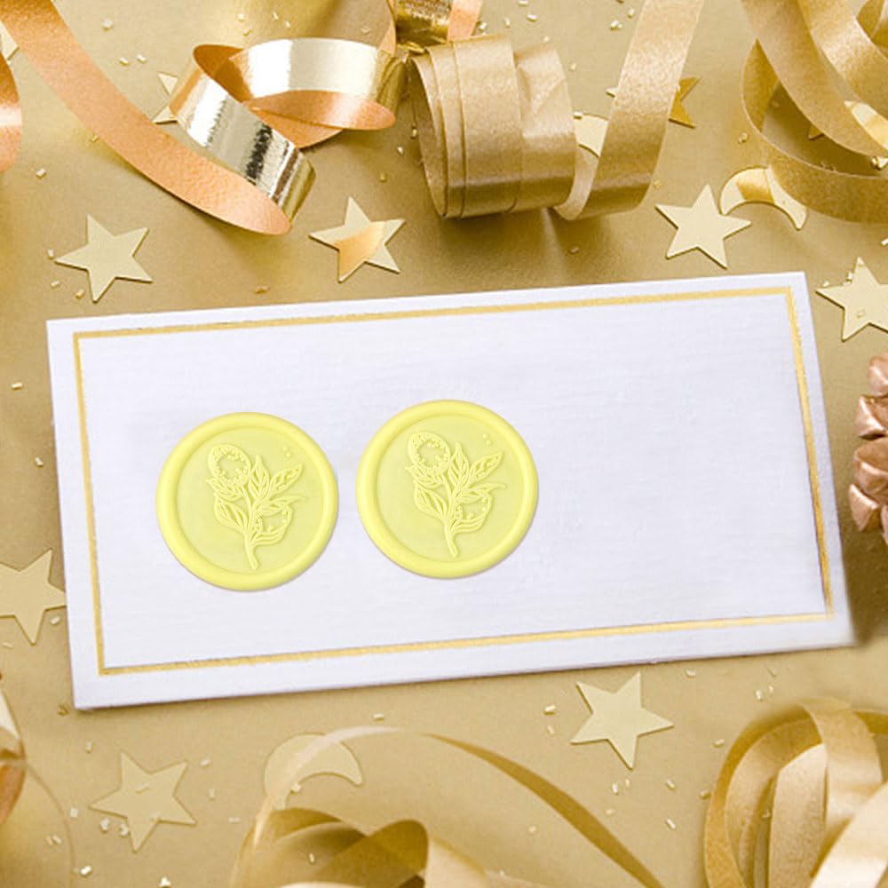 Aiviman 50Pcs Flower Wax Seal Stickers,Lemon Yellow Self Adhesive Envelope Seal Stickers,Great for Gift Wrapping,Wedding Invitation,Halloween,Christmas
