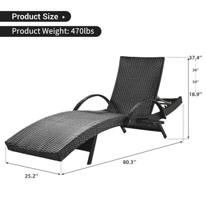 Yayzy 80'' Long Outdoor Wicker Chaise Lounge Chairs Set of 4, Patio Rattan Reclining Chair with Adjustable Backrest & Armrests, Durable PE Rattan Sunbathing Chairs for Pool, Garden, Backyard, Black