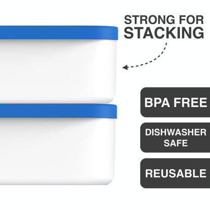 BALCI - Ice Cream Container - 2 Quart - Perfect Reusable Freezer Storage for Homemade Ice Cream Tubs for Sorbet, Frozen Yogurt and Gelato! - Flexible Silicone Lids, Long Scoop, Stackable - Blue
