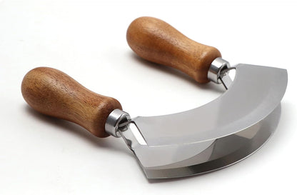 4.9 Inch Mezzaluna Knife, Sharp Double Blade Chopping Knife, Pizza Cutter, Stainless Steel Mincing Knife