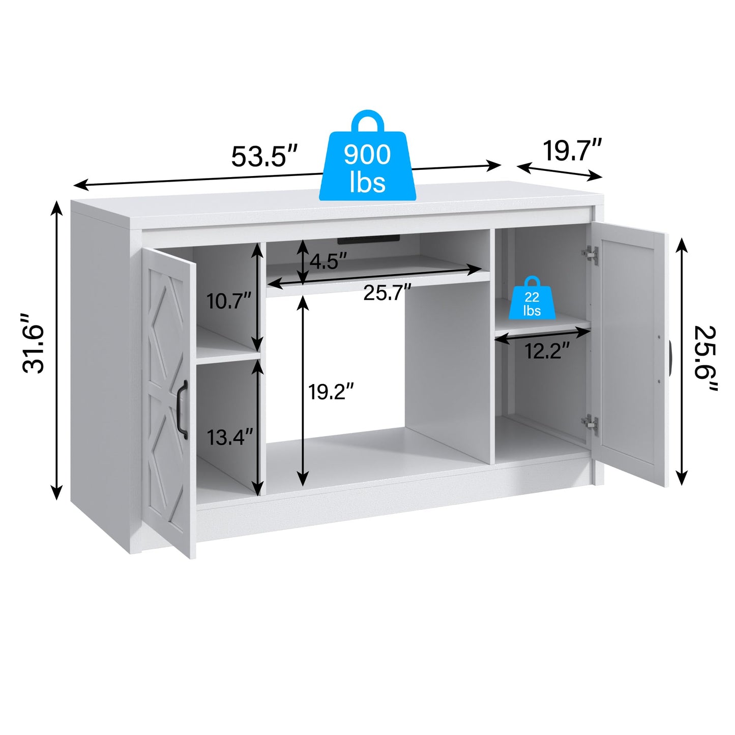 kepptory 55-75 Gallon Fish Tank Stand with Diamond Doors & Power Outlet, Heavy Duty Aquarium Stand with Cabinet Storage for Fish Tank, Turtle Tank, Reptile Terrarium (White)