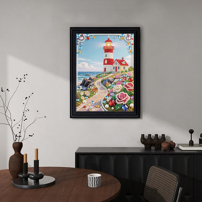 DIADAY 5D DIY Pearl Painting Kit for Adults, Lighthouse Pearl Art with Diamond Special Shape Rhinestones Accents, 3D Relief Beads Craft Home Wall Decor Gift, 12 x 16 Inches