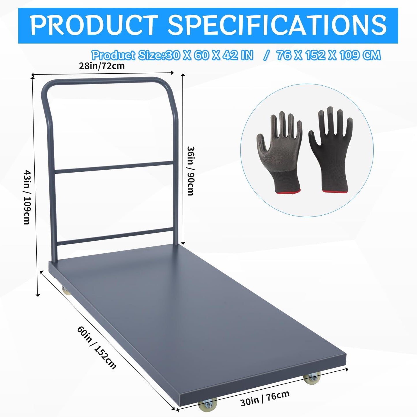 Heavy Duty Flatbed Cart 60"x30" Platform Truck with 4 Swivel Wheels, 2000 lbs Capacity Steel Hand Truck, Industrial Utility Push Cart for Warehouse Garage and Moving