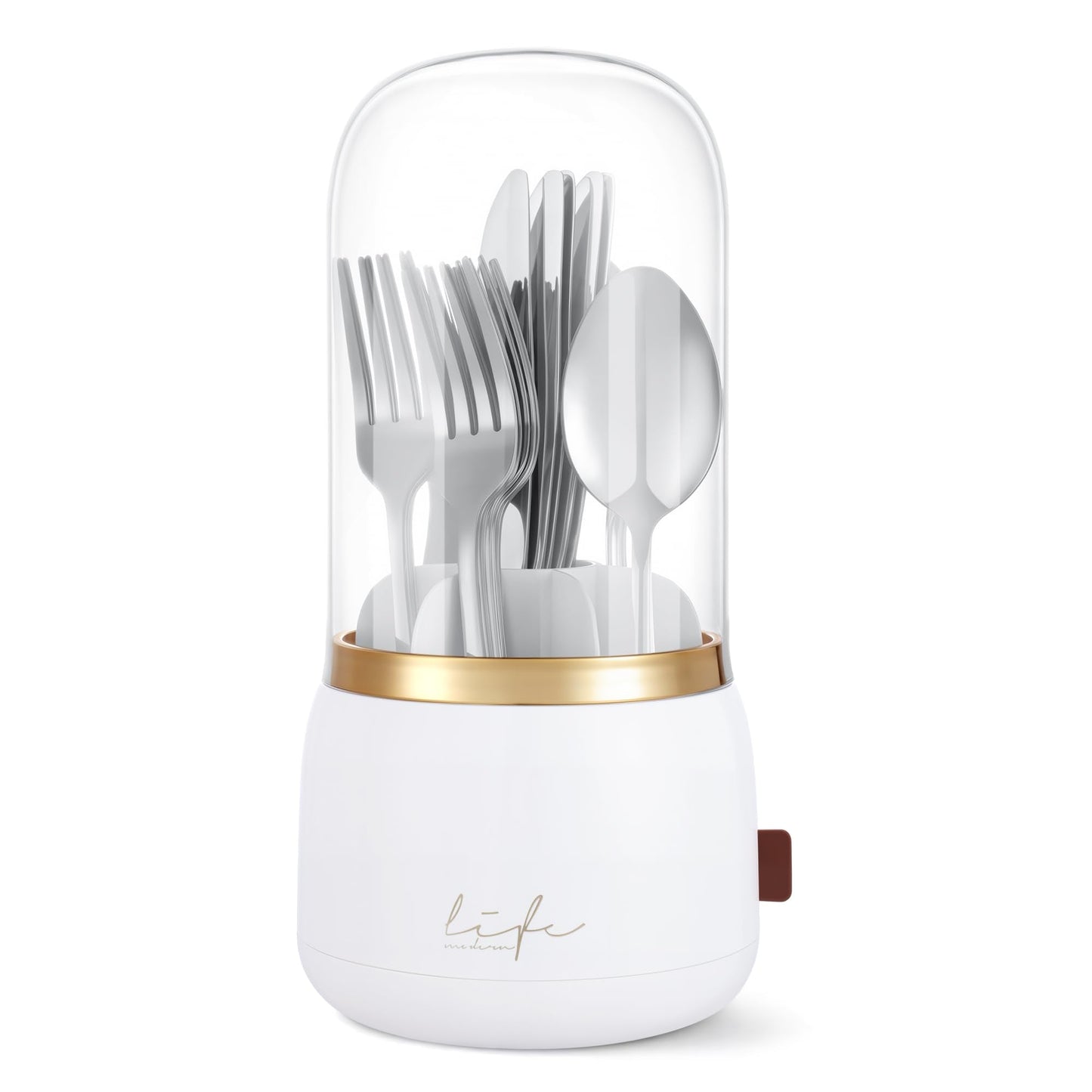 EXIN DECHEN 360° Rotation Silverware Organizer for Kitchen Counter,Utensil Holder Caddy Silverware Caddy Holder for Party,Spoon and Fork Organizer,7 Slots and Intermediate Drainage Device with Cover
