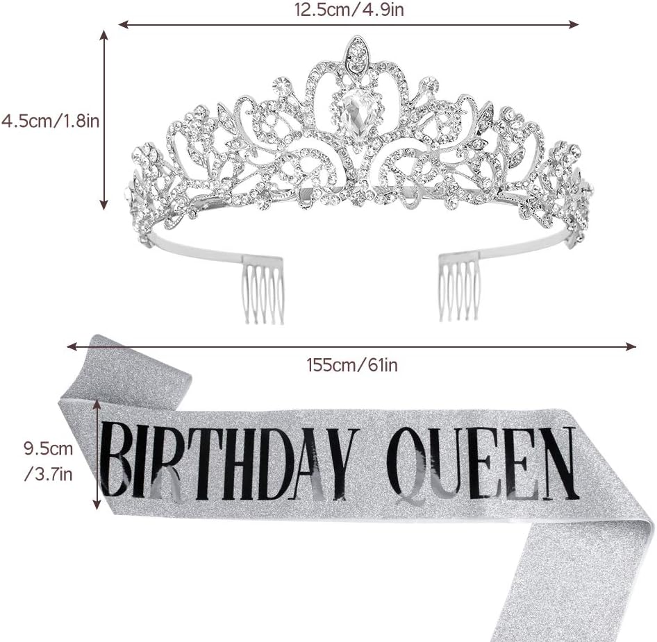 VELSCRUN Tiara for Women, Happy Birthday Queen Tiara with Birthday Girl Sash, Rhinestone Crown for Girls