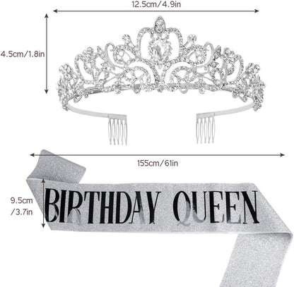 VELSCRUN Tiara for Women, Happy Birthday Queen Tiara with Birthday Girl Sash, Rhinestone Crown for Girls