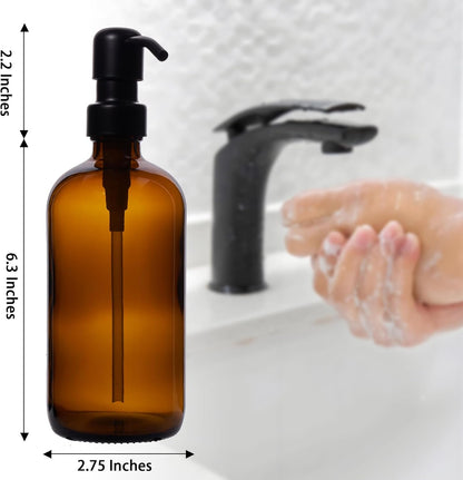 1pcs 16 Oz Countertop Diahom Soap Dispenser Amber Glass Hand Dish Soap Dispensers Stainless Steel Pump for Kitchen Sink