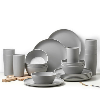 YARRGGU 24-Piece Dinnerware Set, Service for 8, Unbreakable Plates and Bowls Set, BPA-Free, Dishwasher Safe, Gray Tableware for Kitchen, Party and Picnic