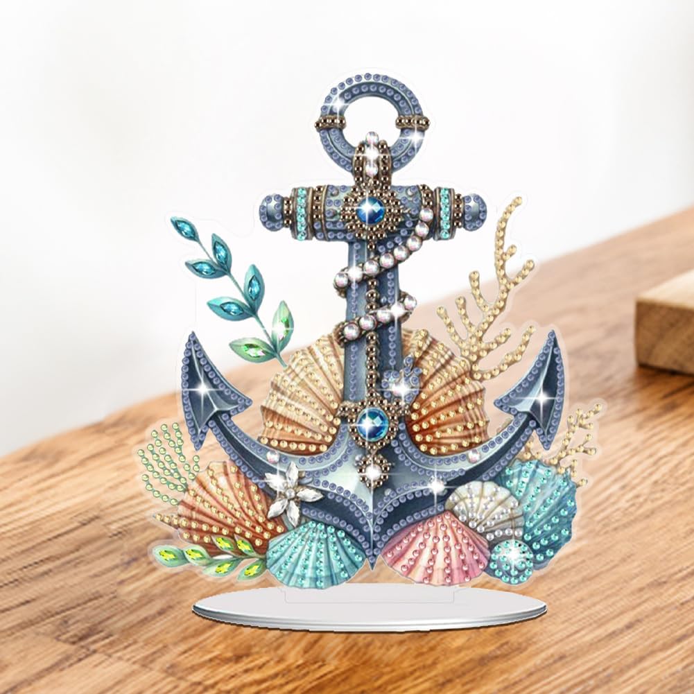 Diamond Art Kits for Adults, DIY Diamond Desktop Ornament Anchor, Crystal Diamond Art Painting Kits Tabletop Ornaments for Home Office Table Top Decor