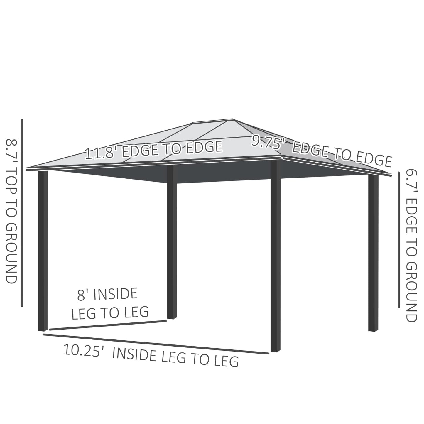 GOWE 10' x 12' Hardtop Gazebo Canopy with Polycarbonate Roof, Aluminum Frame, Permanent Pavilion Outdoor Gazebo with Netting and Curtains for Patio, Garden, Backyard, Lawn, Deck