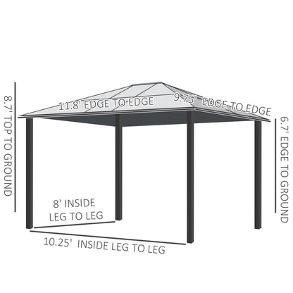 GOWE 10' x 12' Hardtop Gazebo Canopy with Polycarbonate Roof, Aluminum Frame, Permanent Pavilion Outdoor Gazebo with Netting and Curtains for Patio, Garden, Backyard, Lawn, Deck
