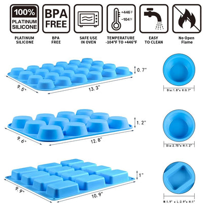 CAKETIME Silicone Muffin Pan - Cupcake Pan, Mini Loaf Pan Silicone Baking Molds Food Grade 3-Pack
