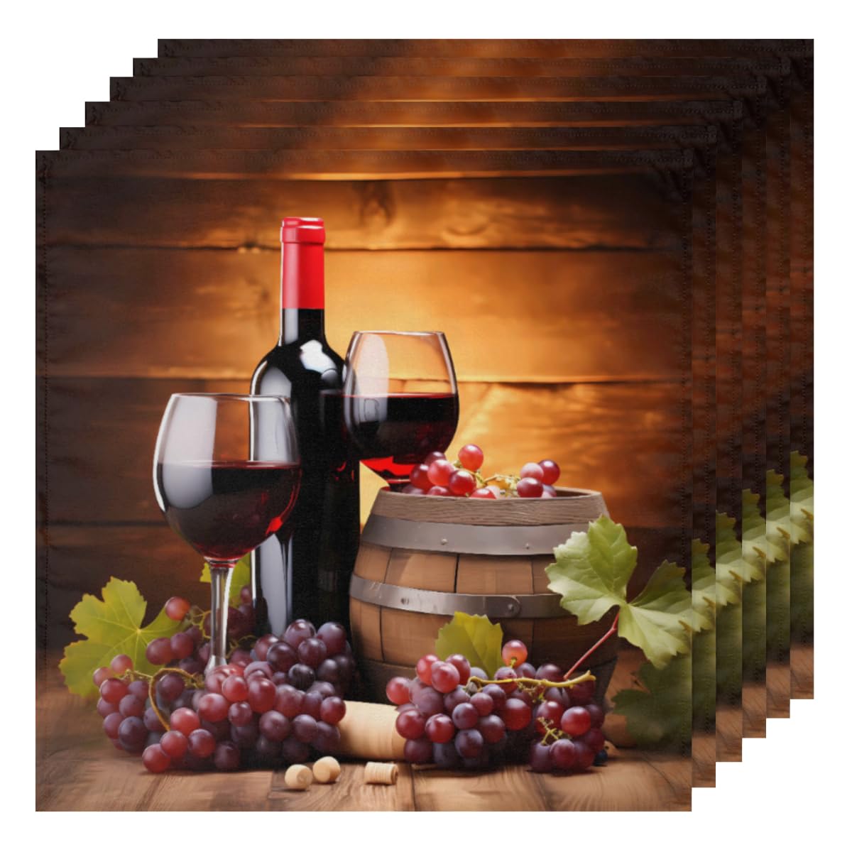 DXTKWL Cloth Napkins Set of 4, Red Wine Glass Grapes Wooden Polyester Dinner Napkins 20x20 inch, Reusable Washable Table Cloth Napkins for Home Holiday Dining Wedding Party Decoration
