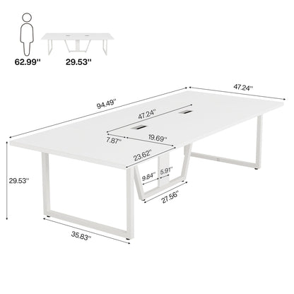 Tribesigns 8FT Conference Table, 94.49 L x 47.24 W x 29.53 H Inches Large Meeting Podcast Table for 10 People, Business Style Wooden Training Table with Strong Metal Frame for Office Conference
